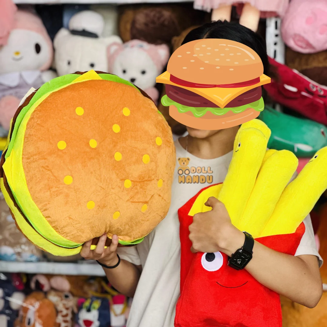 Burger & Fries Plushie Set - Soft Stuffed Doll Combo