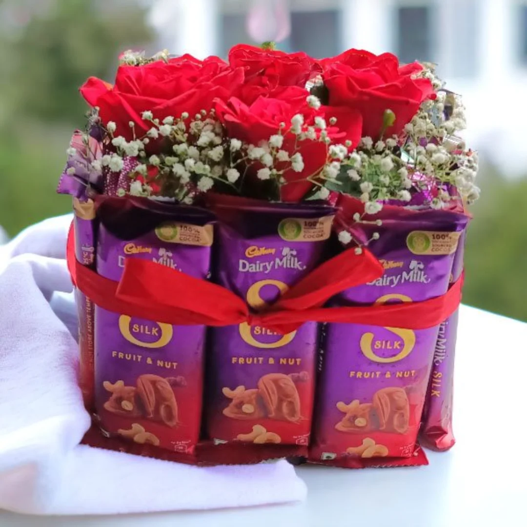 Cadbury Fruit & Nut with Red Roses Chocolates Bouquet | Elegant Floral Chocolate Gift