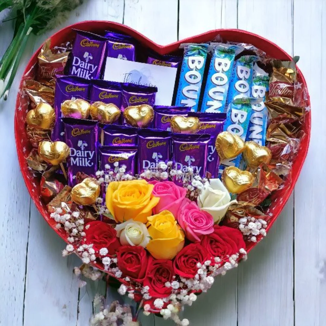 Assorted Chocolates with Elegant Flower Ensemble | Premium Gift Set