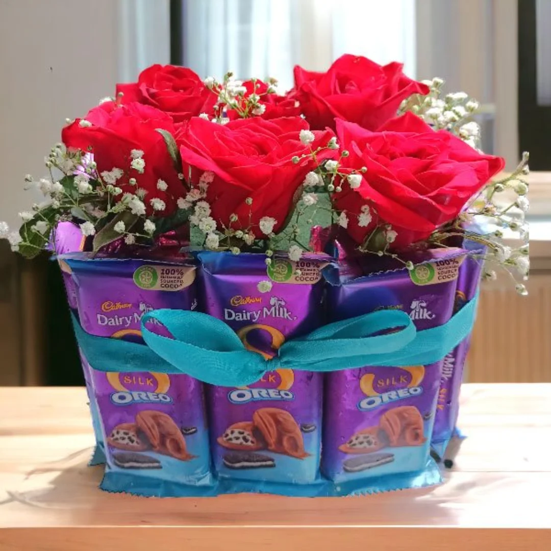 Dairy Milk Silk Oreo with Roses Combo | Luxurious Chocolate and Floral Gift