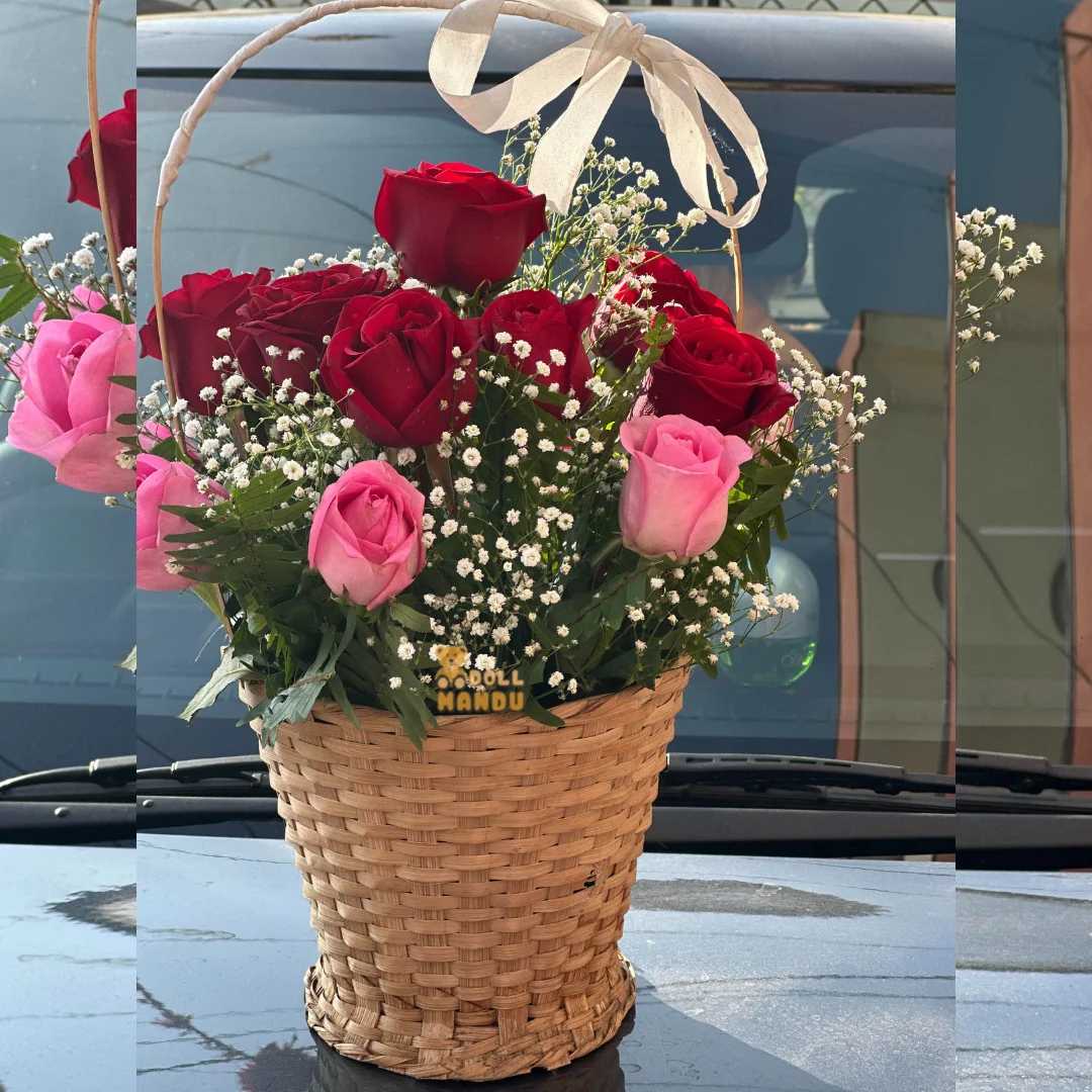 Elegant Red & Pink Rose Basket