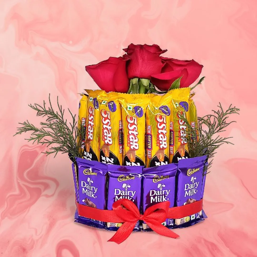 Refreshing Roses with Dairy Milk & 5 Star Chocolates Gift Set