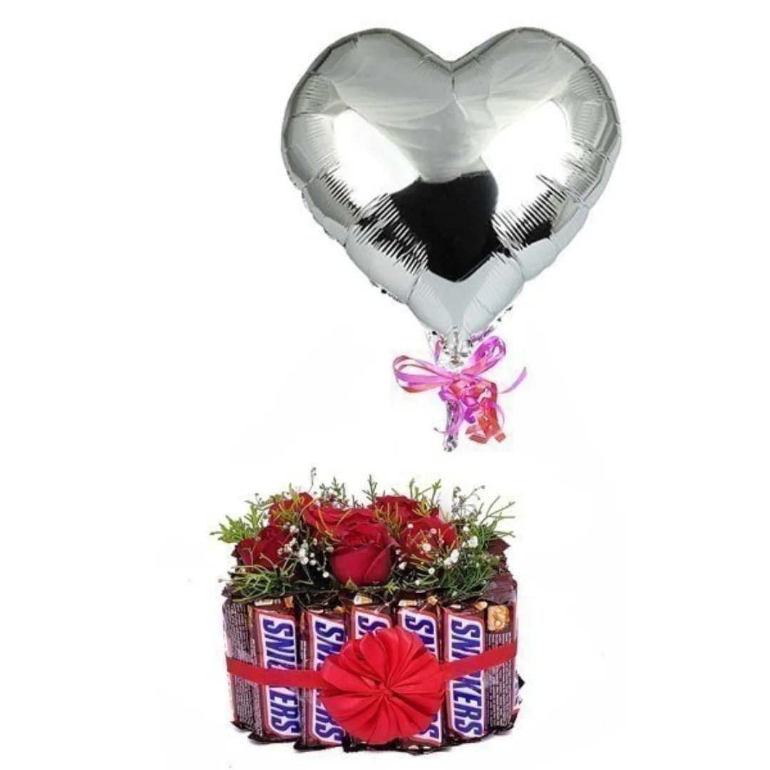 Snickers Roses Bouquet & Foil Balloon - Joyful Celebration