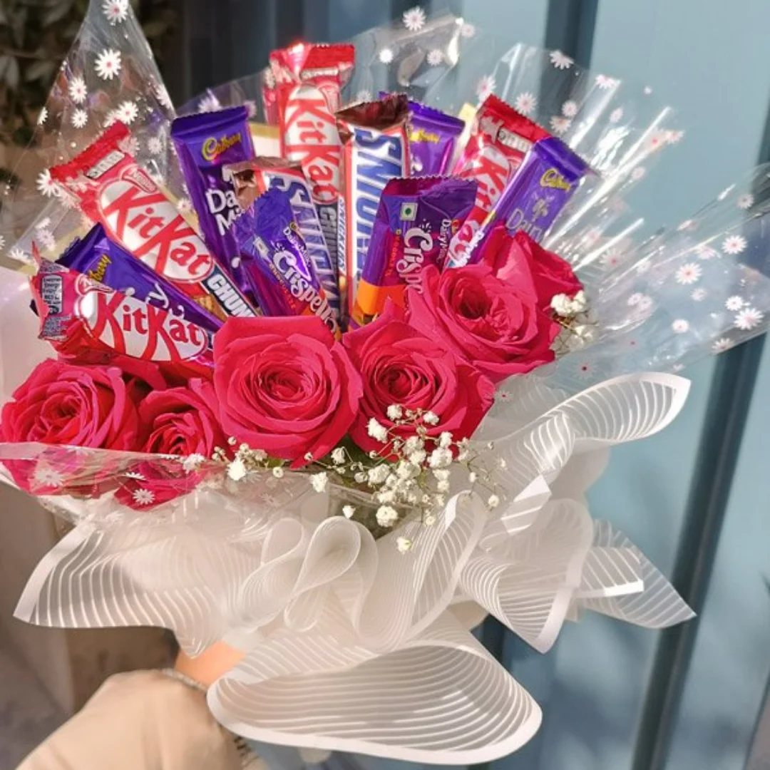 Rose Bouquet with Delicious Chocolates | Elegant Floral Chocolate Gift